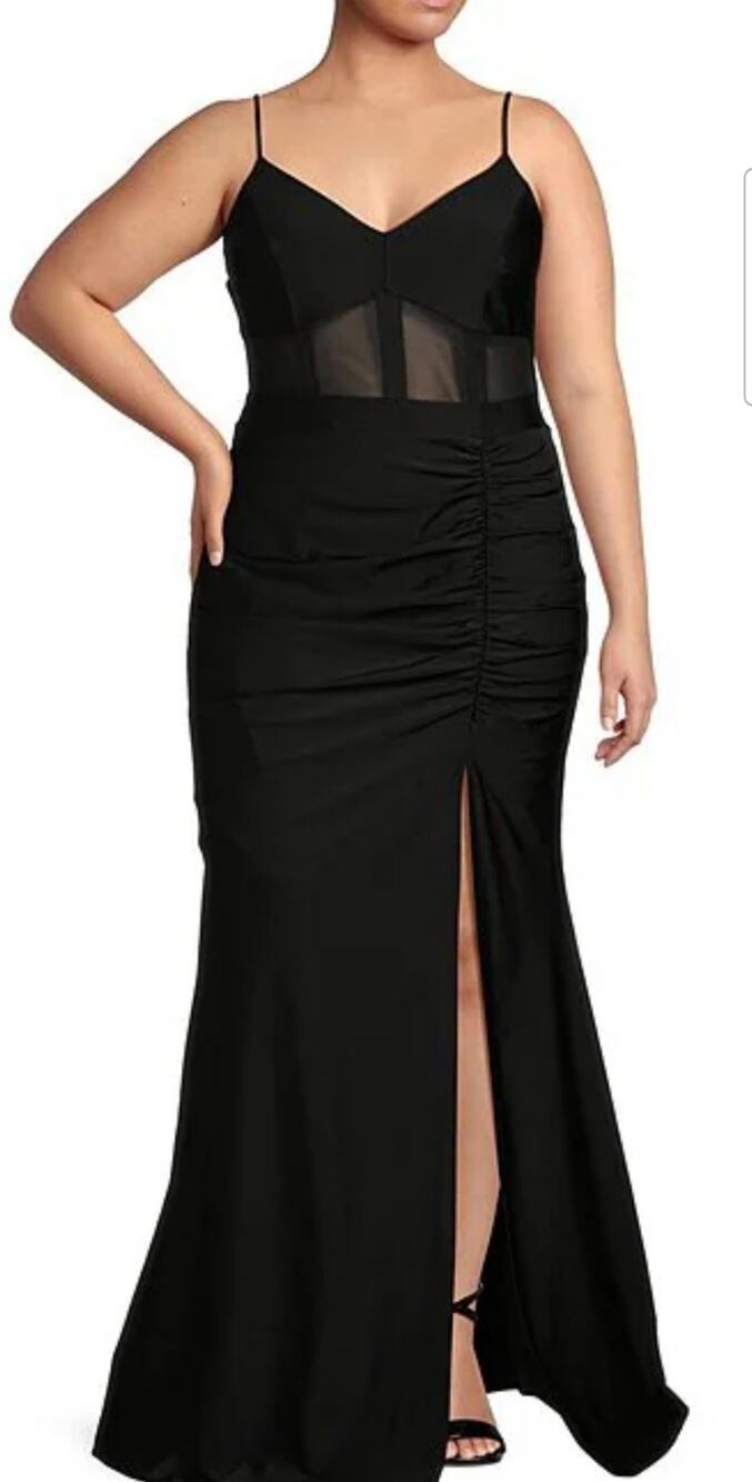 Honey and Rosie Long Black Dress Size 24 NWT Ruched Thigh High Slit A1.2